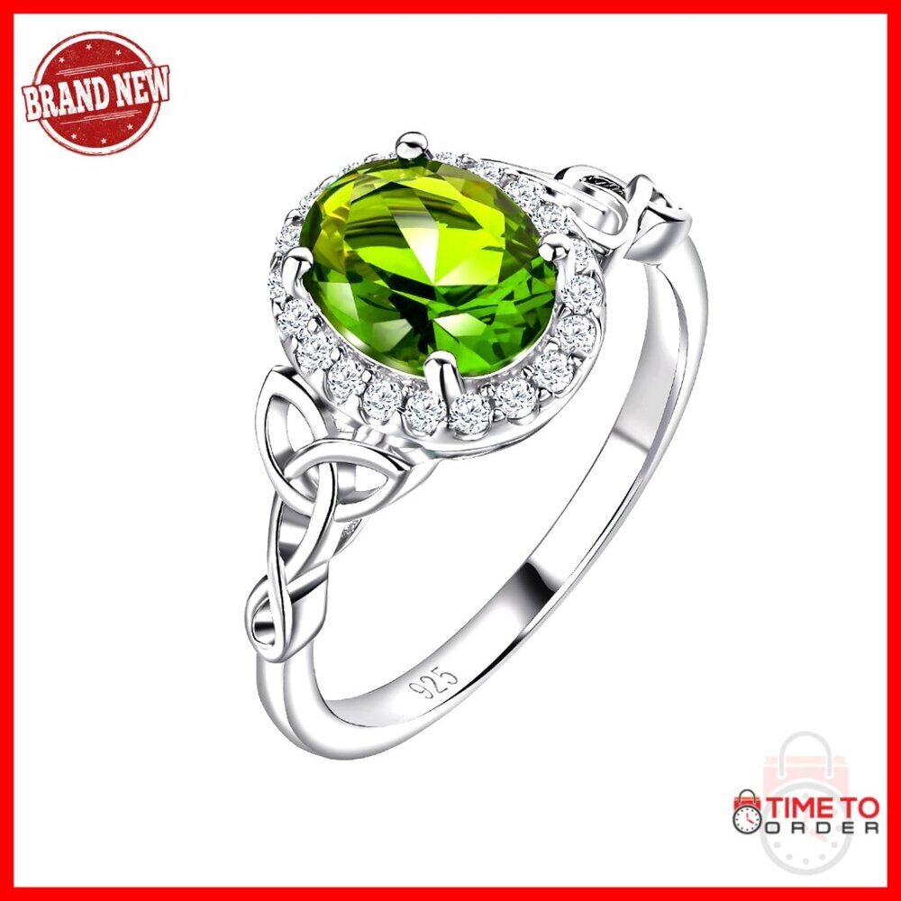 Sterling Silver Celtic Birthstone Ring Size 7 Moissanite Halo Engagement Promise